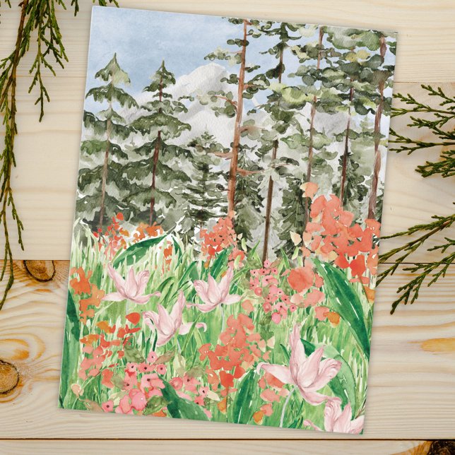 Watercolor Wildflower Meadow Floral Postcard (Close up)
