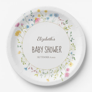 Watercolor Wildflower Meadow Frame Paper Plate