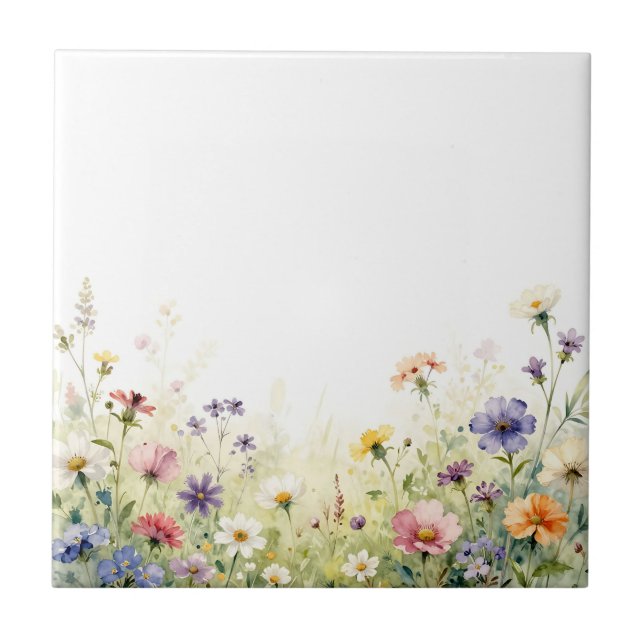 Watercolor Wildflower Meadow Pastel Floral Border Tile (Front)