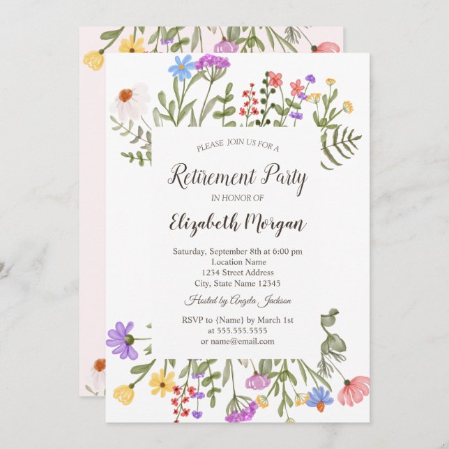 Watercolor Wildflower Meadow  Retirement   Invitation (Front/Back)
