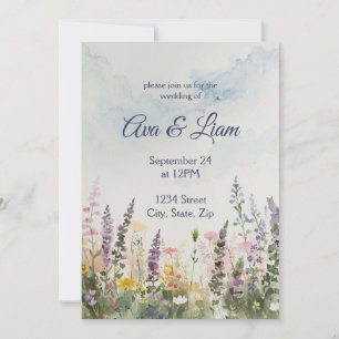 Watercolor Wildflower Meadow Rustic Boho Wedding Invitation