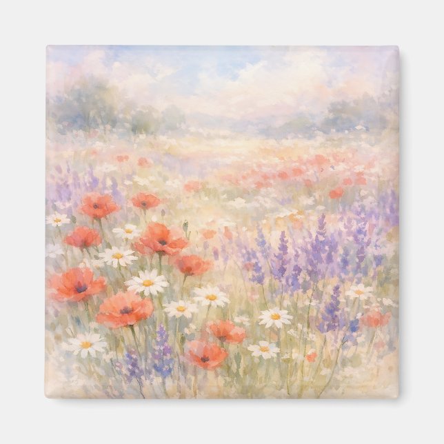 Watercolor Wildflower Meadow Scene Magnet (Front)