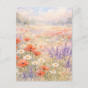 Watercolor Wildflower Meadow Scene Postcard