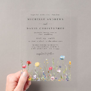 Watercolor Wildflower Meadow Wedding Acrylic Invitations