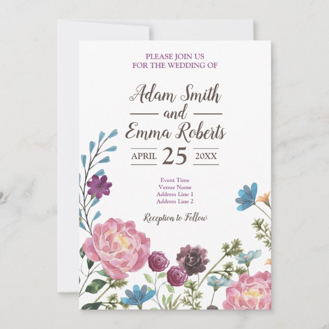 Watercolor Wildflower Meadow Wedding Invitation (Front)