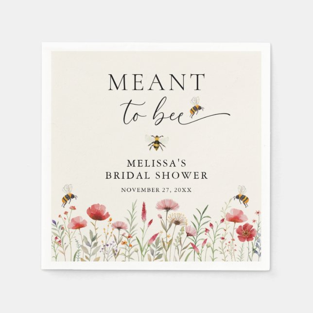 Watercolor Wildflower Meant To Bee Bridal Shower Napkin (Front)