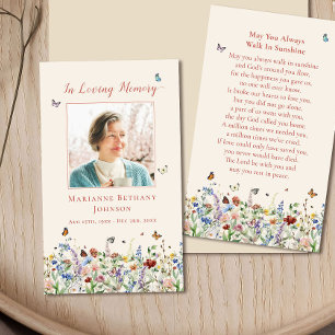 Watercolor Wildflower Memorial Funeral Prayer Card