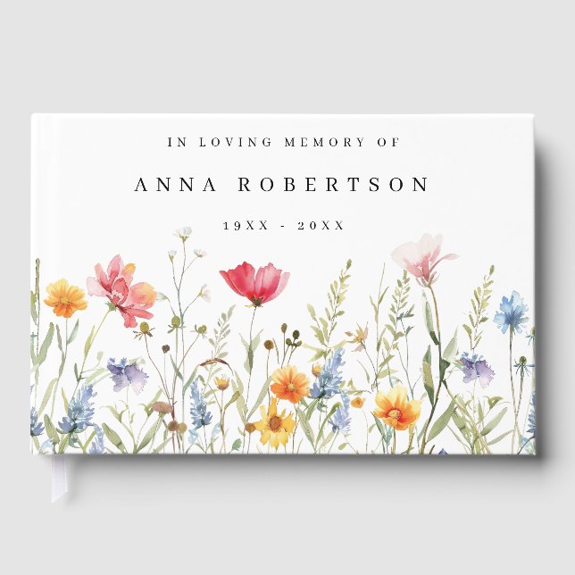 Watercolor Wildflower Memorial Service Guest Book (Front)
