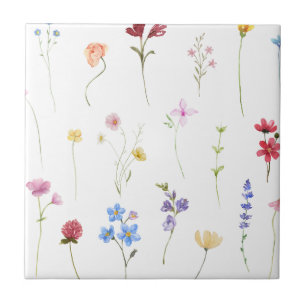 Watercolor Wildflower Minimalistic Pattern Cottage Tile