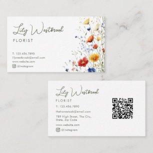 Watercolor Wildflower Modern Elegant Green Script Business Card