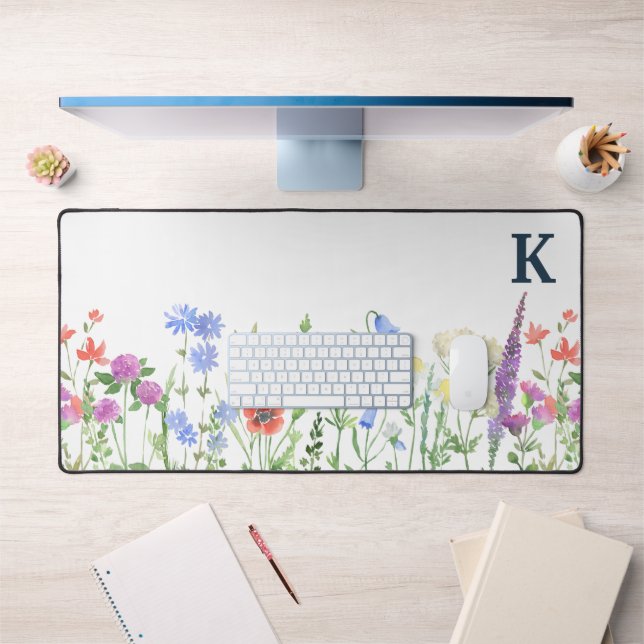 Watercolor Wildflower Monogram  Desk Mat (Office 1)
