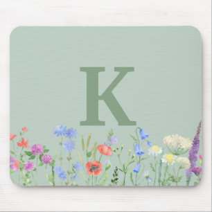 Watercolor Wildflower Monogram  Mouse Pad
