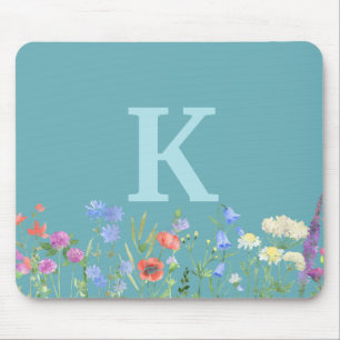 Watercolor Wildflower Monogram Mouse Pad