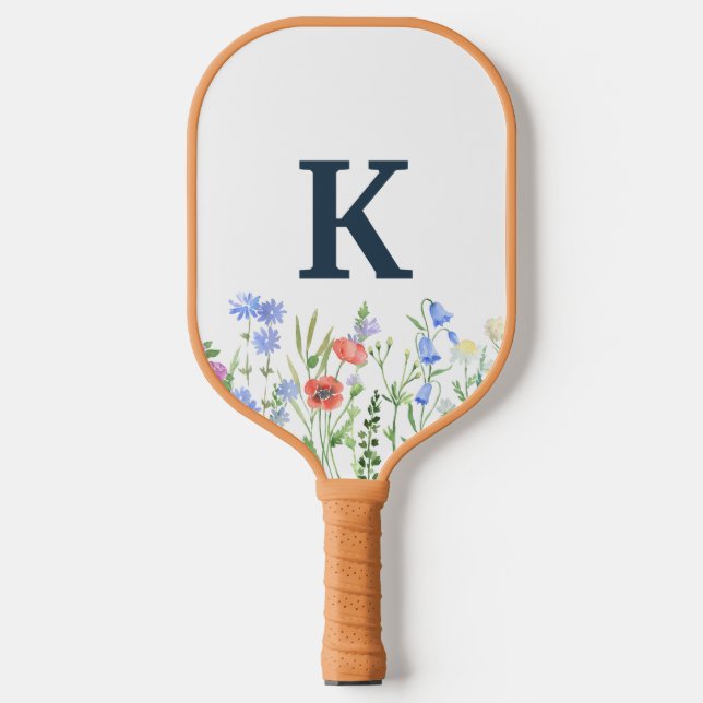 Watercolor Wildflower Monogram  Pickleball Paddle (Front)