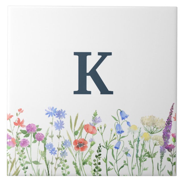 Watercolor Wildflower Monogram  Tile (Front)