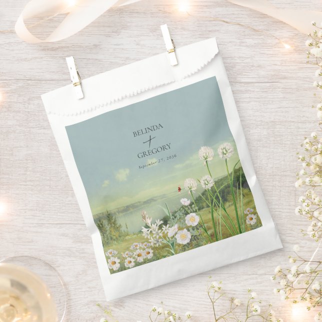 Watercolor Wildflower Mountain Landscape Wedding Favour Bags (Clipped)