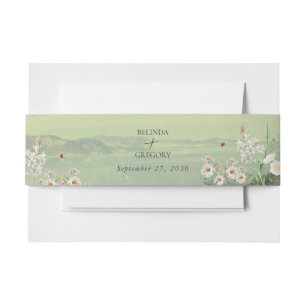 Watercolor Wildflower Mountain Landscape Wedding Invitation Belly Band