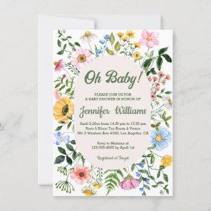 Watercolor Wildflower Oh Baby Shower Invitation