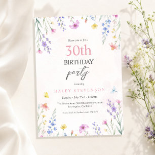 Watercolor Wildflower Pastel Floral 30th Birthday Invitation