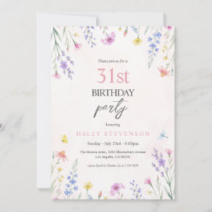 Watercolor Wildflower Pastel Floral 31st Birthday Invitation