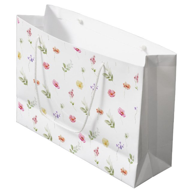 Watercolor Wildflower pattern baby shower Large Gift Bag (Front Angled)