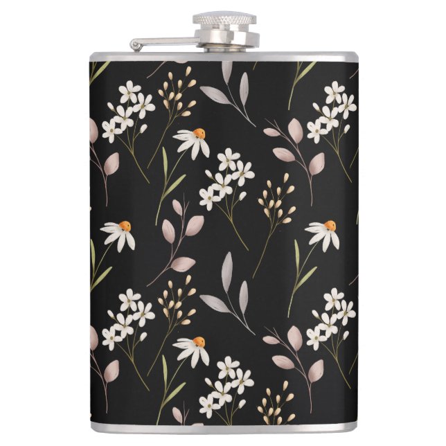  Watercolor WildFlower Pattern  Hip Flask (Front)