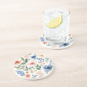 Watercolor Wildflower Pattern Modern Botanical Coaster