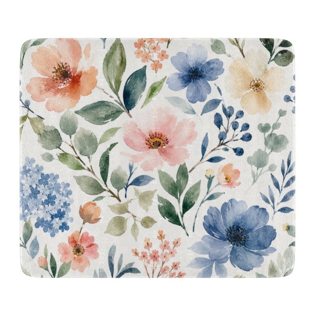 Watercolor Wildflower Pattern Modern Botanical Cutting Board (Front)