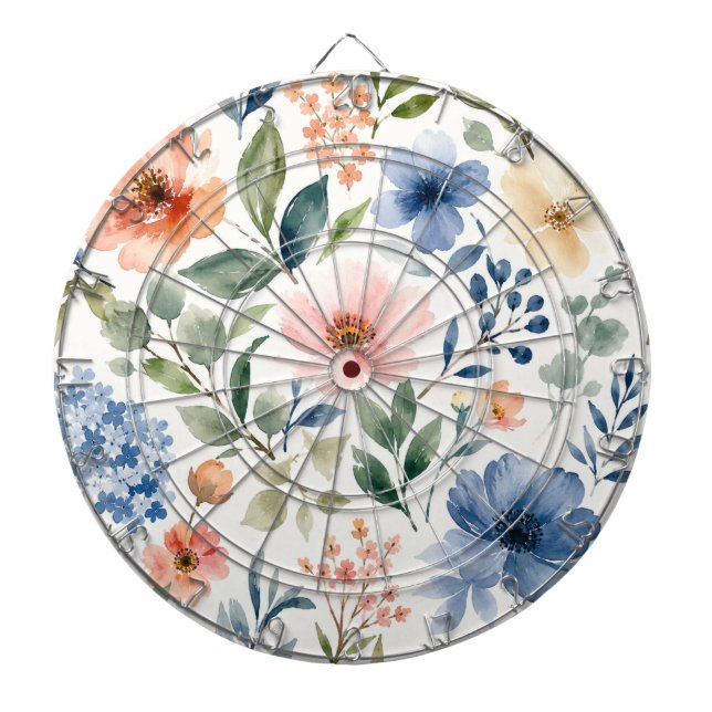 Watercolor Wildflower Pattern Modern Botanical Dartboard (Front)