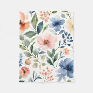 Watercolor Wildflower Pattern Modern Botanical Fleece Blanket