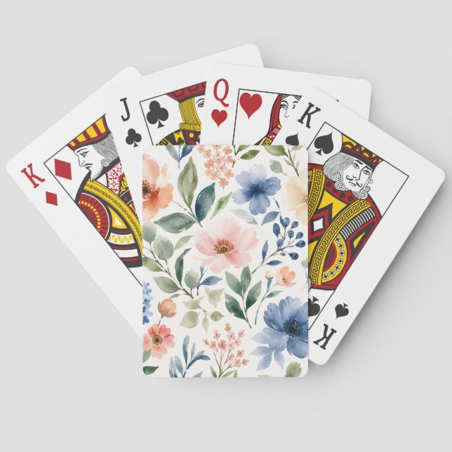 Watercolor Wildflower Pattern Modern Botanical Playing Cards (Back)