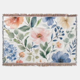 Watercolor Wildflower Pattern Modern Botanical Throw Blanket