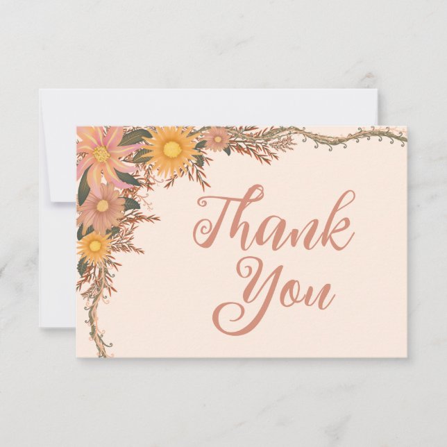 Watercolor Wildflower Peach Yellow   Thank You Card (Front)