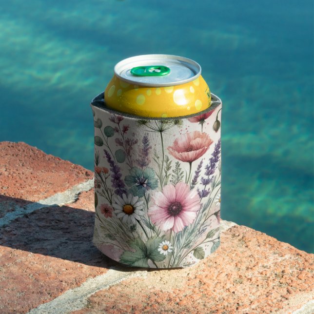 Watercolor Wildflower Perfect for Spring & Summer Can Cooler (In Situ Pool)