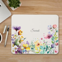 Watercolor Wildflower Personalised Mouse Pad