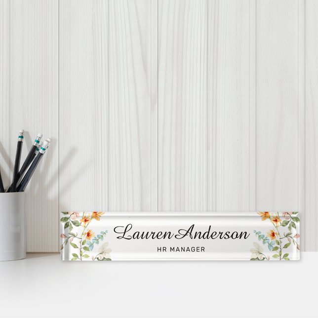 Watercolor Wildflower Personalised Nameplate (Creator Uploaded)