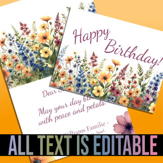 Watercolor Wildflower Personalised Summer Birthday Card