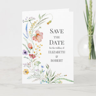 Watercolor Wildflower Photo Save the Date Folding Invitation