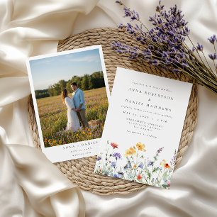 Watercolor Wildflower Photo Wedding Invitation