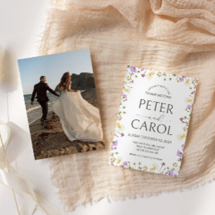 Watercolor Wildflower Photo Wedding Invitation