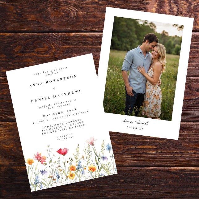 Watercolor Wildflower Photo Wedding Invitation (Creator Uploaded)