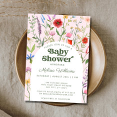 Watercolor Wildflower Pink Baby Shower Invitation at Zazzle
