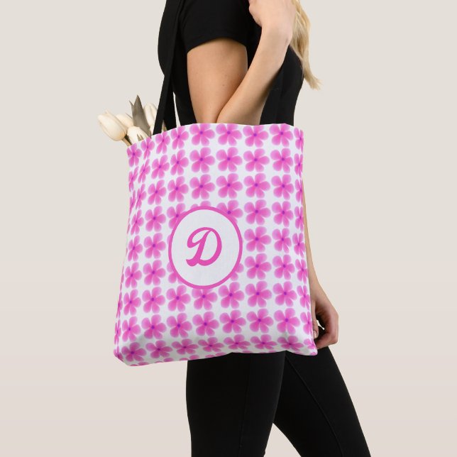 Watercolor Wildflower pink Botanical pattern Tote Bag (Close Up)