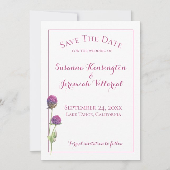 Watercolor Wildflower Pink Floral Save the Date (Front)