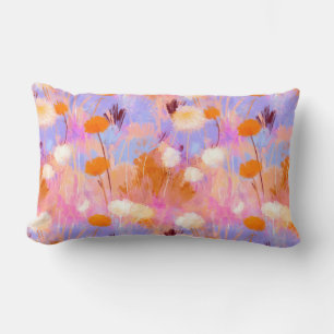 Watercolor Wildflower Pink Lavender Orange Lumbar Cushion