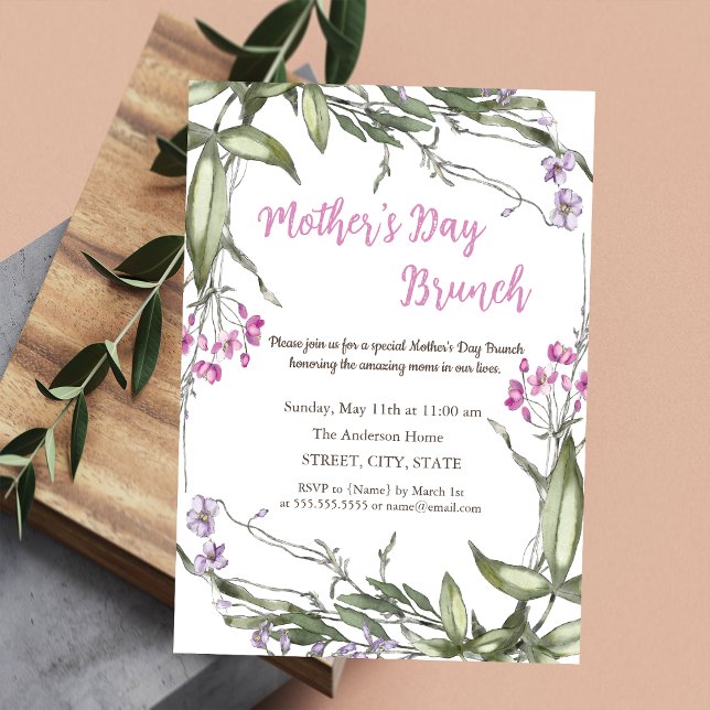 Watercolor Wildflower Pink Mother's Day Brunch Invitation (Creator Uploaded)