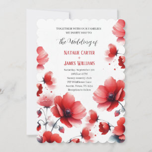 Watercolor Wildflower Poppies Wedding Invitation