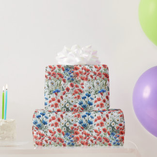 Watercolor Wildflower Poppy Daisy Gift Wrap Paper
