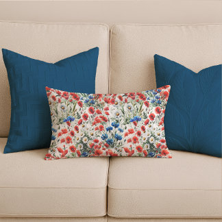 Watercolor Wildflower Poppy Daisy Lumbar Pillow