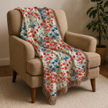 Watercolor Wildflower Poppy Daisy Throw Blanket
